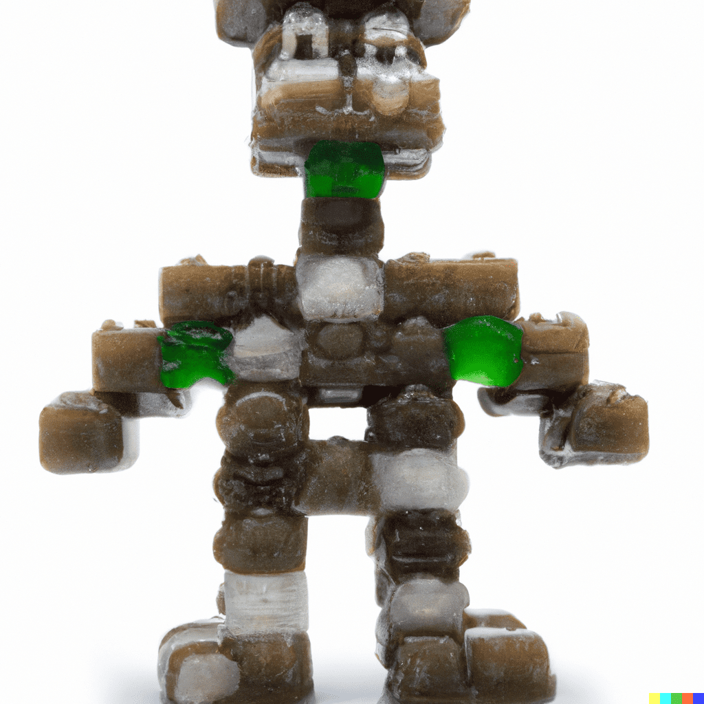 DALL·E 2023-01-18 19.50.15 - a giraffe wearing a military outfit, made of Gelatinous cubes