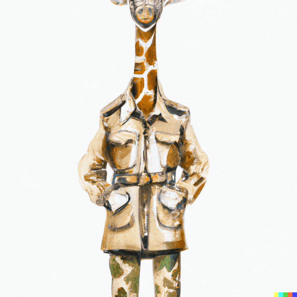 DALL·E 2023-01-18 20.28.47 - a giraffe wearing a military outfit, watercolor