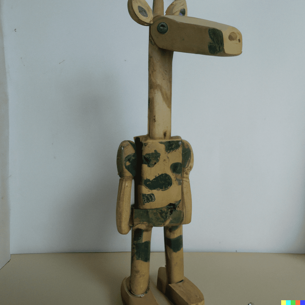 DALL·E 2023-01-18 20.29.13 - a giraffe wearing a military outfit, made of wood