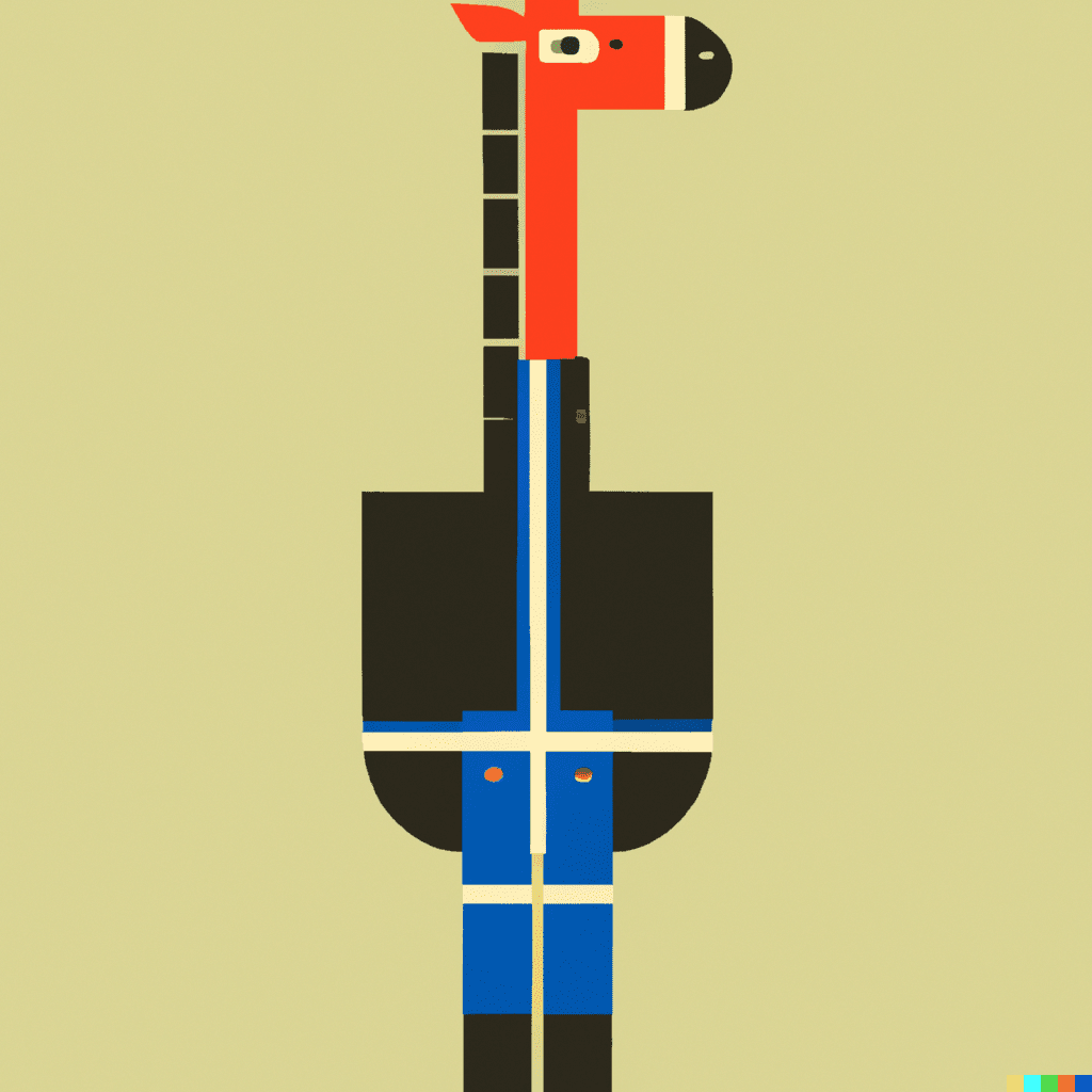 DALL·E 2023-01-18 20.35.18 - a giraffe wearing a military outfit, Bauhaus art style