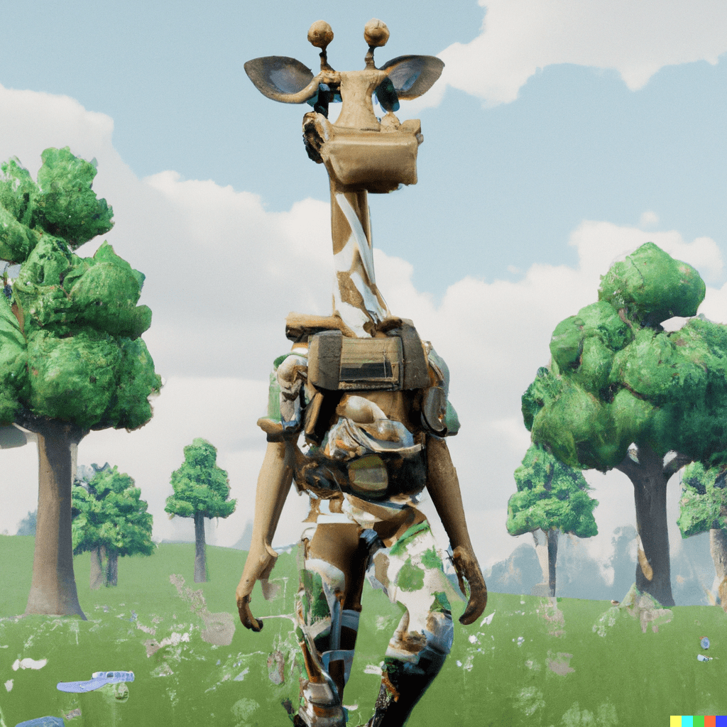 DALL·E 2023-01-18 20.47.58 - a giraffe wearing a military outfit, super mario world, 3d, render, 8k, unreal engine