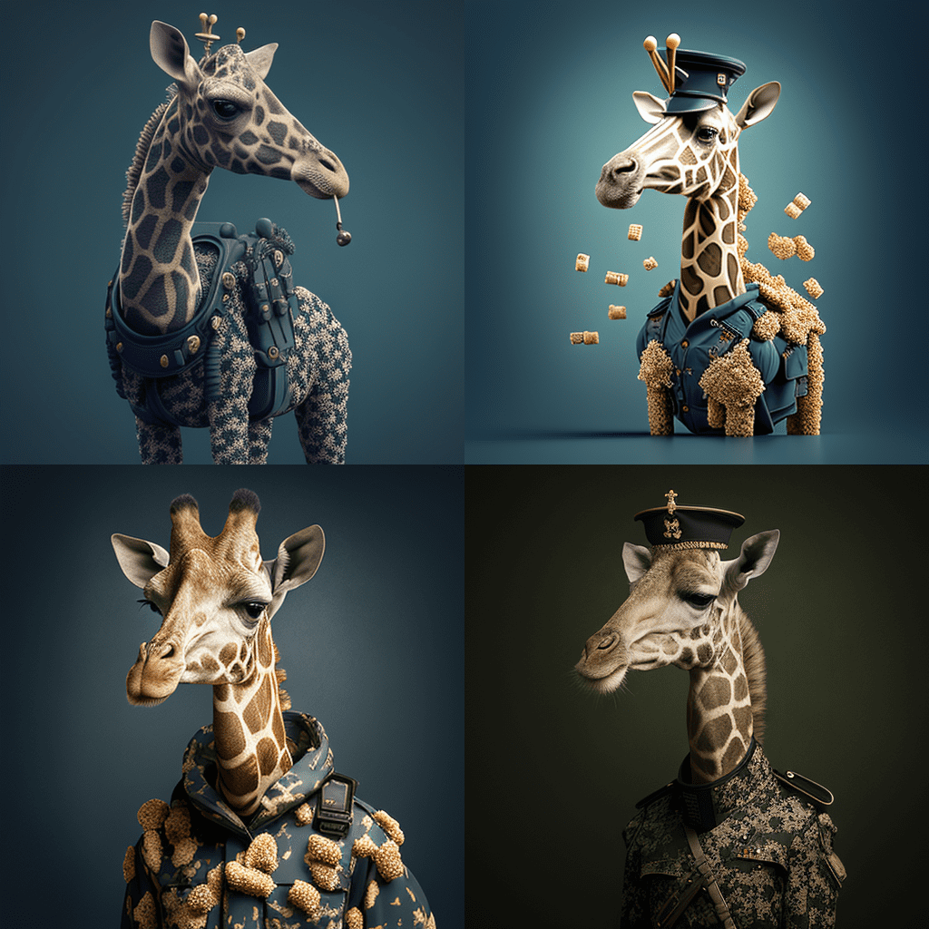 allyourfeeds_a_giraffe_wearing_a_military_outfit_made_of_macaro_8e2e23a1-af7a-42c5-92ba-23c7a8f66ebd