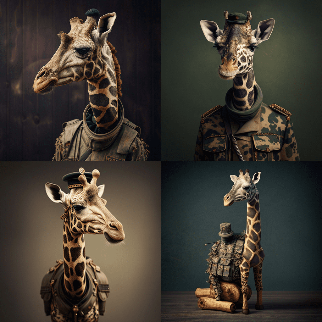 allyourfeeds_a_giraffe_wearing_a_military_outfit_made_of_wood_77a71e65-e283-4394-8170-609e27f33f30